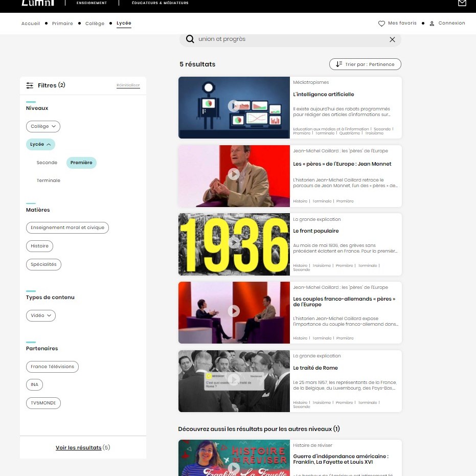 Rechercher Union et Progrès dans Lumni.fr, Éducation nationale France Télévisions